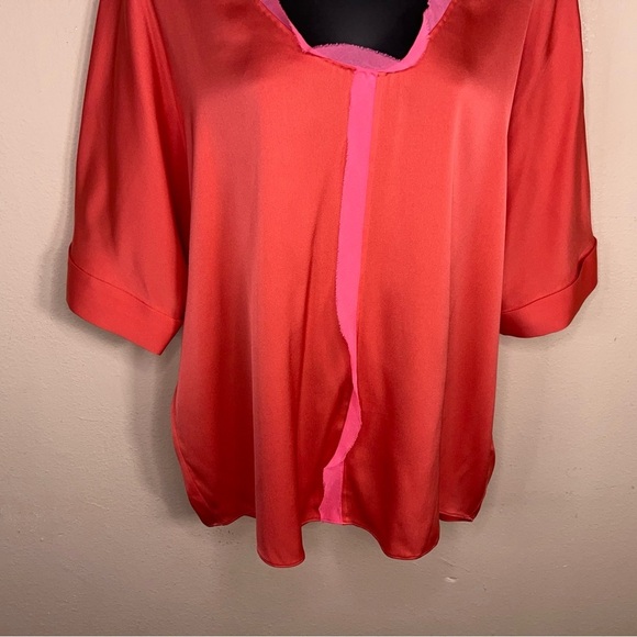 NEW XS Elite Tahari Silk Blouse Orange Pink Colors Lightweight - Picture 5 of 16